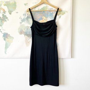 VTG Jessica McClintock Dress Sz 5 Juniors Black Bodycon Glittery Cowl Neck LBD